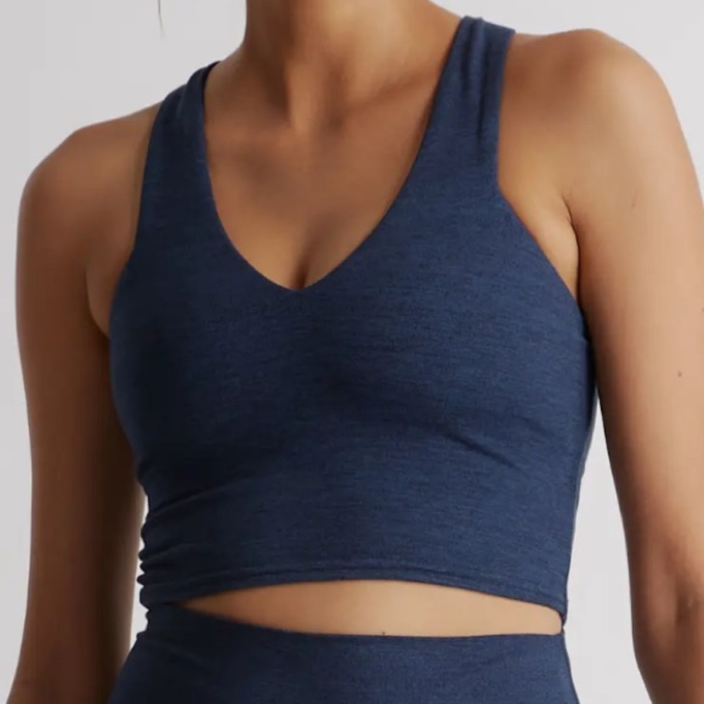 NWT Quince Ultra-Soft V-Neck Cropped Tank in Heather Navy Sz S
